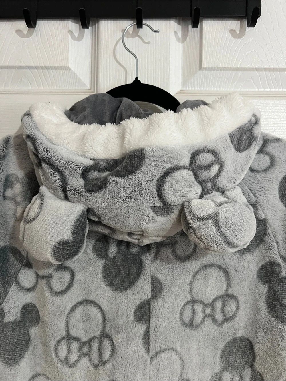 Disney Gray & White Fleece Hooded One-Piece Pajama with Pom Pom Ties - Picture 5 of 8
